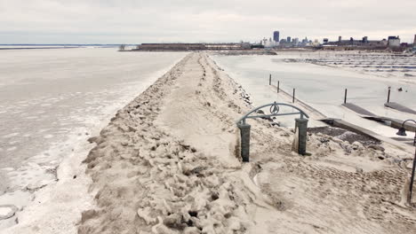 Breakwater-covered-in-ice-after-powerful-winter-storm-in-New-York-city