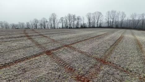 Farmfeld-Mit-Traktorspuren-Im-Winter-In-Yadkin-County-NC,-North-Carolina