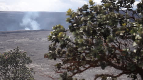Rauch-Kommt-Vom-Vulkan-Mit-Dem-Busch,-Der-Im-Wind-In-Hawaii-Weht