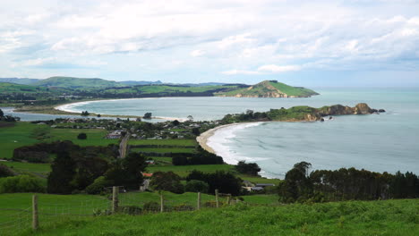 Static-view-of-Karitane-rural-beach-area-in-Dunedin-at-cloudy-day,-New-Zealand