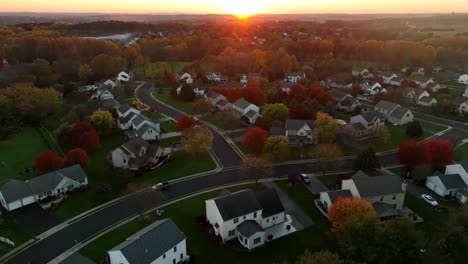 Modern-homes-in-new-housing-development-in-USA-in-autumn-sunset