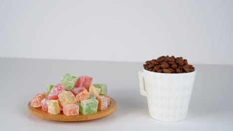 Famous-traditional-foods-of-Turkey,-Turkish-Delight-with-Turkish-Coffee