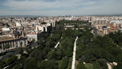 Drone-Flying-Over-Park-in-Valencia,-Spain