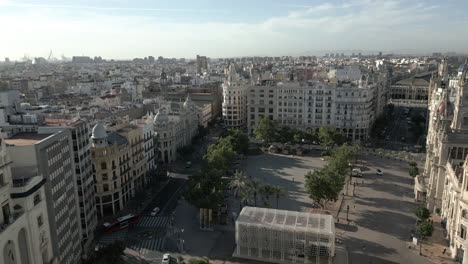 Drone-Shot-of-a-Square-in-the-City-of-Valencia,-Spain