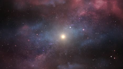 Universum,-Ein-Heller-Stern-Inmitten-Eines-Roten-Nebels-Im-Weltall
