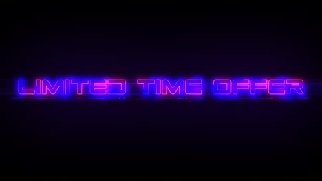 Flashing-LIMITED-TIME-OFFER-electric-blue-and-pink-neon-Sign-flashing-on-and-off-with-flicker,-reflection,-and-anamorphic-lights-in-4k