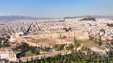 Flying-around-the-Acropolis-of-Athens,-Greece