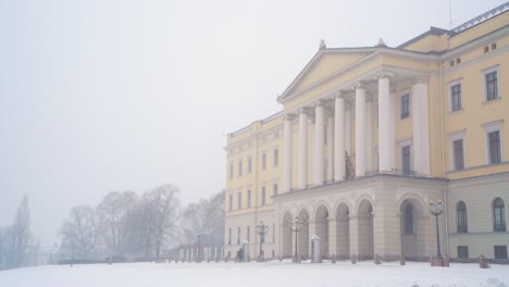 The-Royal-Palace-In-Oslo-With-Heavy-Snow-Falling