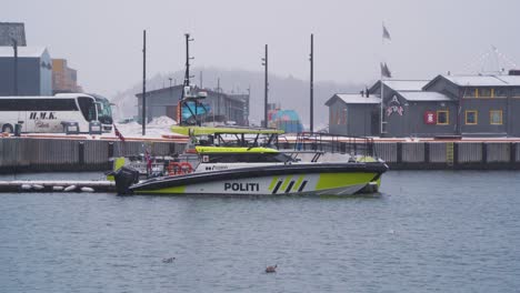Police-Boat-Moored-At-Marina-Pier-Near-Aker-Brygge-In-Olso