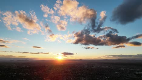 Drone-Footage-of-Santa-Fe,-NM-at-Sunrise-in-the-Winter