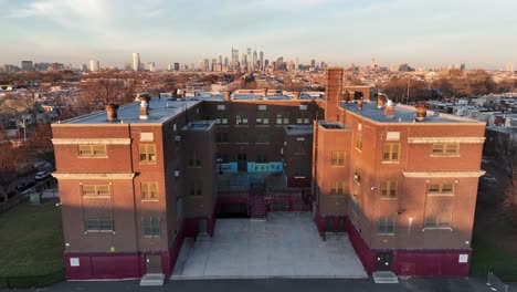 Aerial-of-urban-city-public-school-in-America
