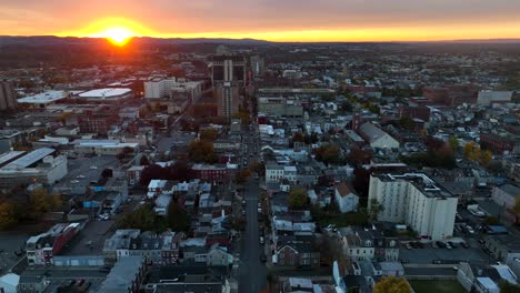 Aerial-view-of-Reading,-Pennsylvania-at-sunset