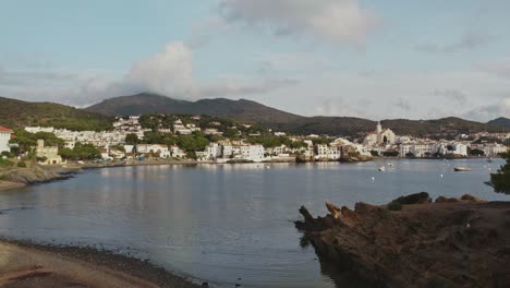 Establishing-shot-Cadaques-coastal-town-and-fishing-village-in-Spain