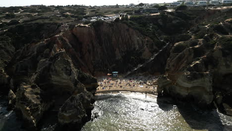 Wide-Drone-Angle-of-a-Sunny-Day-on-Camilo-Beach,-Portugal