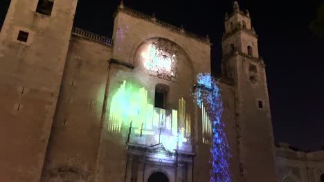 videomapping-show-showing-a-harp-in-the-cathedral-of-merida-yucatan