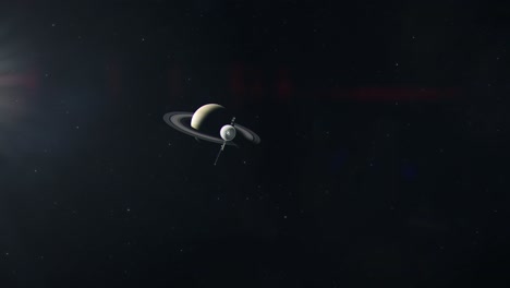Reise-Raumsonde-Nähert-Sich-Einem-Fernen-Saturn