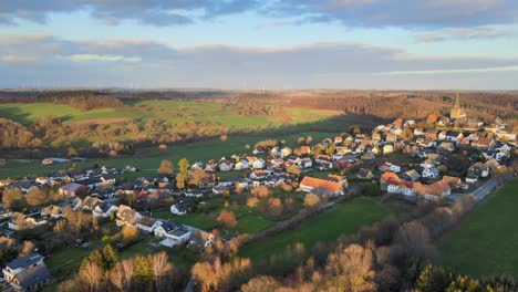 Winter-Sunset-in-Kallenhardt:-Aerial-View-of-the-Town-in-the-Beautiful-Sauerland,-Germany
