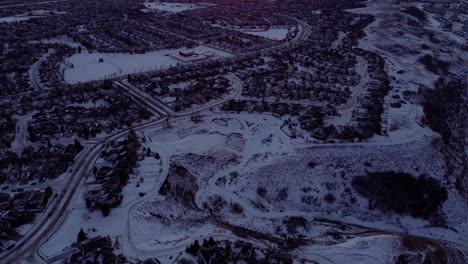 Drone-footage-of-Calgary's-winter-wonderland-during-sunrise