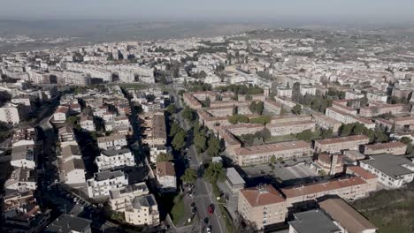 Matera,-Italy-cityscape-with-drone-video-moving-forward-and-low