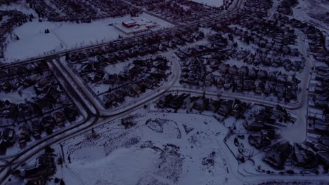 A-beautiful-winter-sunrise-captured-from-a-drone's-point-of-view-over-Calgary