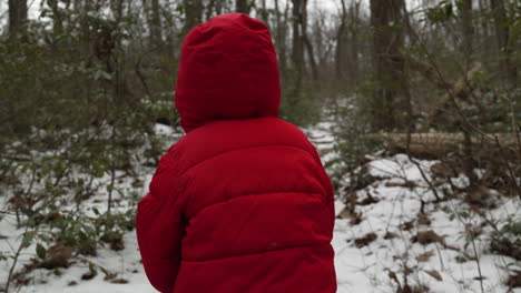 A-child-hiking-in-the-winter-woods-alone