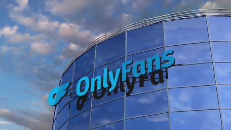 OnlyFans-Logo-On-Corporate-Glass-Building-3D-Animation-Day