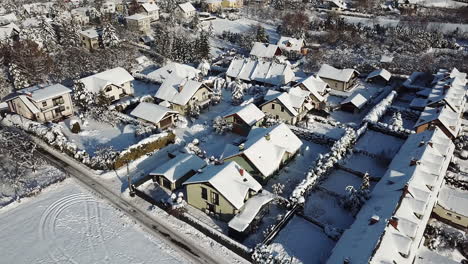 Drone-flight-over-city-in-Poland-during-winter-sunny-day
