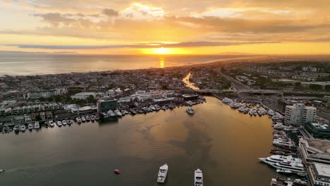 Aerial-view-of-Newport-Harbor-at-Golden-Hour