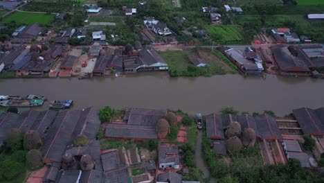 Aerial-view-of-brick-kilns-and-canal-in-Vinh-Long-in-the-Mekong-Delta,-Vietnam