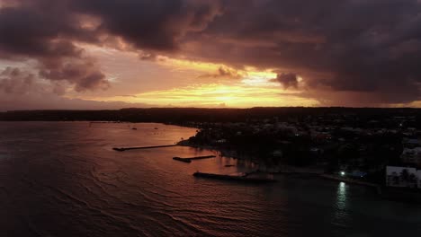 Sunset-above-the-sea-in-Guadeloupe-with-drone