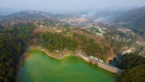 dam-with-pristine-lake-at-the-edge-of-mountain-forests-aerial-shots-at-morning-video-is-taken-at-umiyam-lake-shillong-meghalaya-india