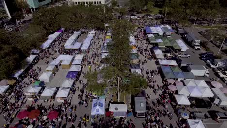 4K-Aerial-Drone-Video-of-Shoppers-at-Farmers-Market-at-Al-Lang-Stadium-in-Downotwn-St