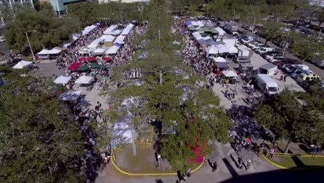 4K-Aerial-Drone-Video-of-Shoppers-at-Farmers-Market-in-Downotwn-St