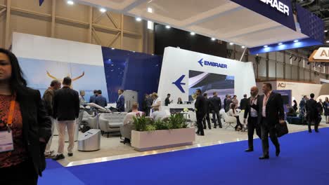 Embraer-stand-at-European-business-aviation-convention,-EBACE,-Geneva