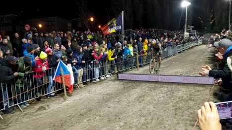 Cyclocross-bicycle-race-run-in-the-evening-in-Diegem,-Flanders