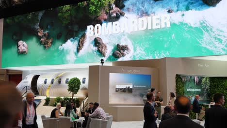 Bombardier-Stand-En-La-Convención-Europea-De-Aviación-De-Negocios,-Ebace,-Ginebra