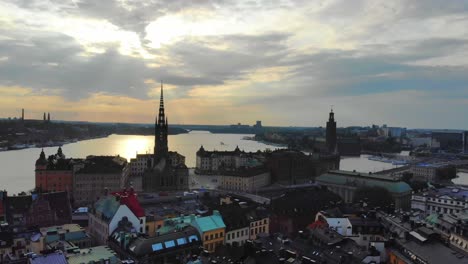 Drone-footage-from-Central-Stockholm,-Sweden