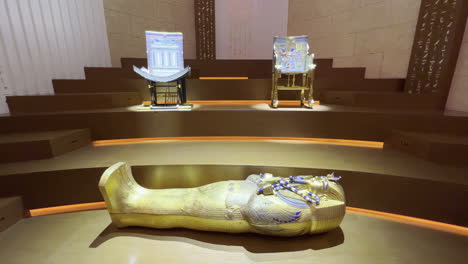 Ancient-Pharaoh-coffin-replica-and-old-artefacts-at-Egypt-pavilion-EXPO-Dubai