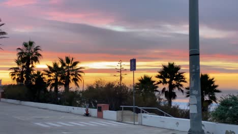 nobody-of-parking-lot-behind-Carcavelos-Beach-at-sunset-in-covid-times