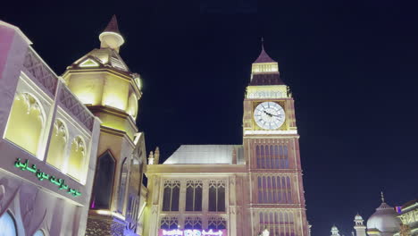 Big-Ben-clock-tower-replica-seen-at-night-inside-the-Global-village-Dubai-amusement-theme-park