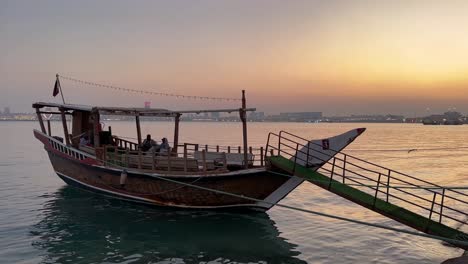 Dhow-boat-traditional-Arabic-ship-in-Arabian-sea-in-the-gulf-corniche-bay-harbor