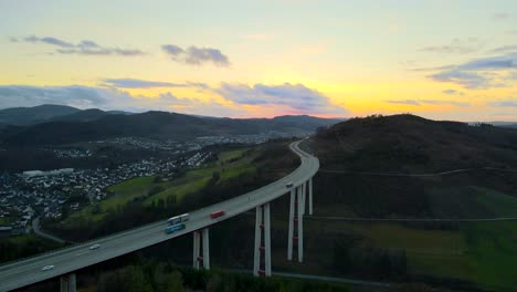 Breathtaking-Sunset-on-North-Rhine-Westphalia's-Tallest-Autobahn-Bridge,-Talbrücke-Nuttlar