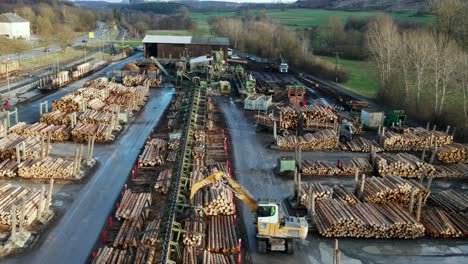 Moderne-Holzindustrie-In-Bewegung:-Luftaufnahme-Der-Rundholzverarbeitung-In-Einem-Sägewerk-In-Deutschland