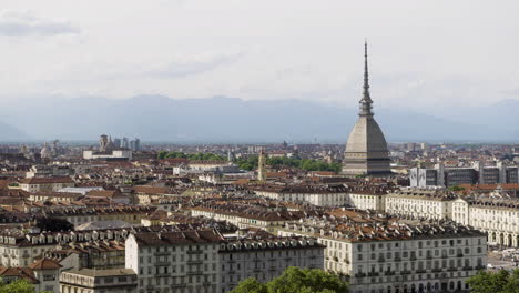 Static-shot-from-afar-showing-beautiful-city-skyline-of-Turin-Italy-on-sunny-day