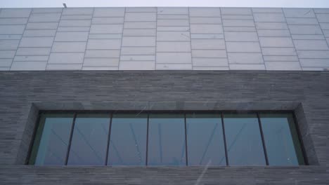Low-Angle-View-Of-Window-Viewing-Panes-At-The-National-Museum-of-Art,-Architecture,-and-Design-In-Oslo,-Norway