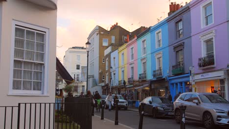 Colored-Facade-Of-Architectures-In-Portobello-Road-Street-In-Notting-Hill,-England,-United-Kingdom