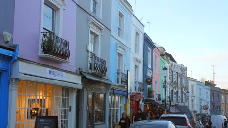 Colorful-Houses-And-Shops-Along-Portobello-Road-In-Notting-Hill,-London,-UK
