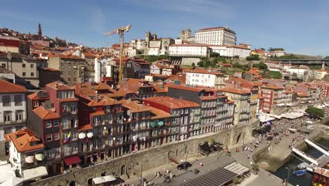 aerial-View-of-Porto-with-Famous-Dom-Luis-I-Bridge,-River-Douro-and-Ribeira-Houses