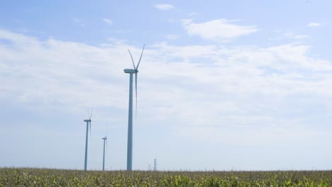 Wind-turbines-producing-renewable-energy-on-United-states-countryside-wheat-field