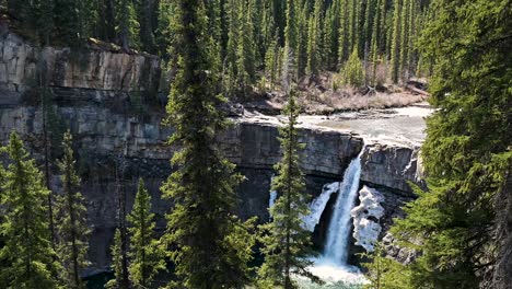 Close-Up-Of-Crescent-Waterfalls-In-Nordegg-Alberta-Canada